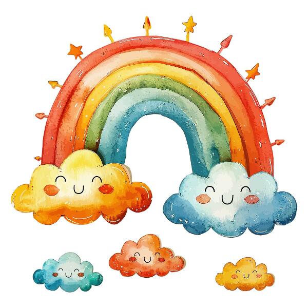 Muur stickers 80x95 Kleurrijke wolken en regenboog aquarellucht