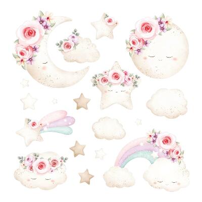 Muur stickers 80x111 Bloemenlucht in een aquarel boho-stijl