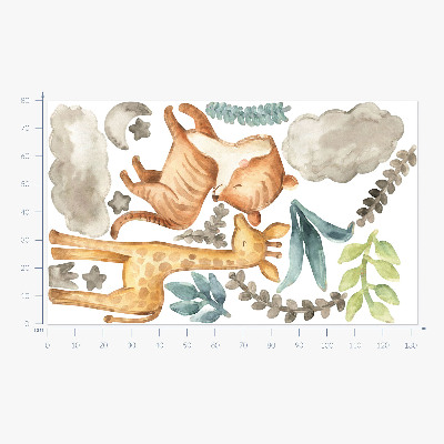 Muur stickers 80x132 Planten en safari in pasteltinten