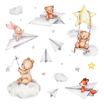 Muur stickers 80x113 Aquarel schattige dieren in pasteltinten