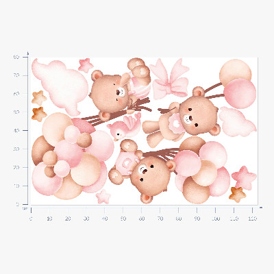 Muur stickers 80x123 Schattige teddyberen met ballonnen in pastelwaterverf