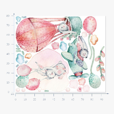 Muur stickers 80x94 Konijntjes in pastel boho-hemel