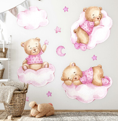 Muur stickers 80x116 Schattige teddyberen op wolken in aquarelpastels