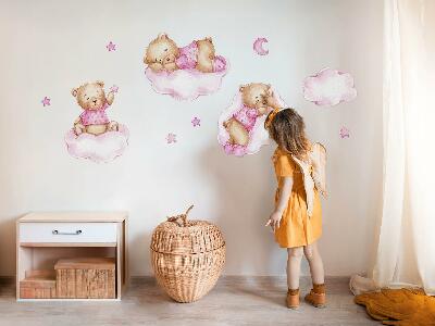 Muur stickers 80x116 Schattige teddyberen op wolken in aquarelpastels