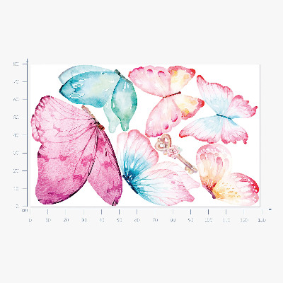 Muur stickers 80x129 Sleutel met pastelkleurige vlinders in aquarelstijl