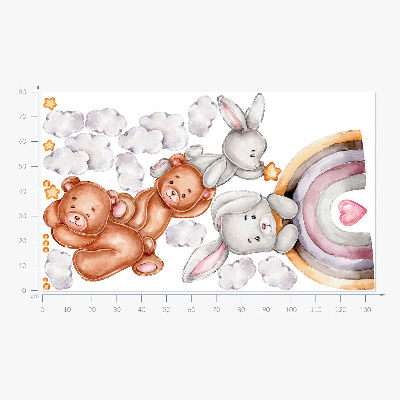 Muur stickers 80x134 Pastelkleurige teddyberen en konijntjes in waterverf