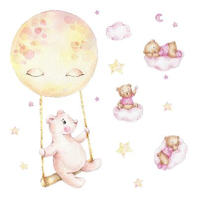 Muur stickers 80x113 Teddyberen in de lucht in pastel aquarel