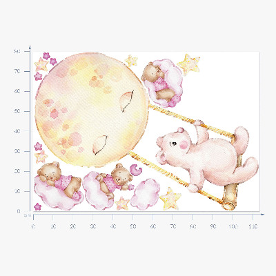 Muur stickers 80x113 Teddyberen in de lucht in pastel aquarel