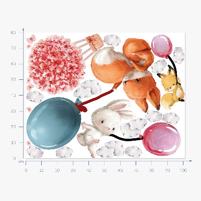 Muur stickers 80x102 Schattige ballondieren in een pastelkleurige lucht