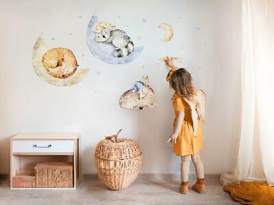 Muur stickers 80x115 Pastelkleurige bosdieren in ruimtewaterkleuren