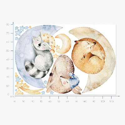 Muur stickers 80x115 Pastelkleurige bosdieren in ruimtewaterkleuren