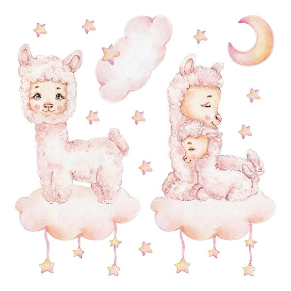 Muur stickers 80x144 Pastelschaapjes op wolken en sterren