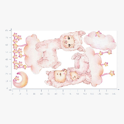 Muur stickers 80x144 Pastelschaapjes op wolken en sterren