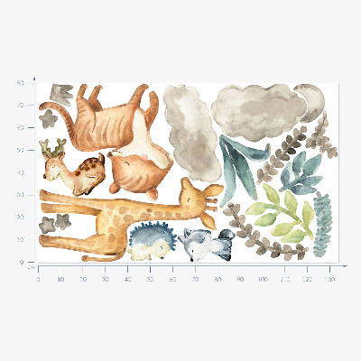 Muur stickers 80x134 Dieren en planten in een delicate, pastelkleurige aquarelstijl