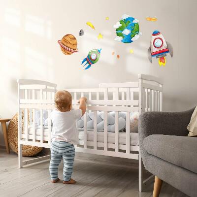 Muur stickers 80x135 Ruimtewaterverf met raketten en sterren
