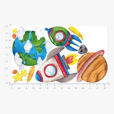 Muur stickers 80x135 Ruimtewaterverf met raketten en sterren