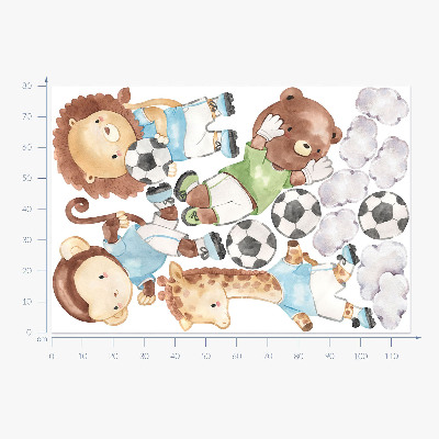 Muur stickers 80x116 Sportieve dieren in aquarelstijl met een bal
