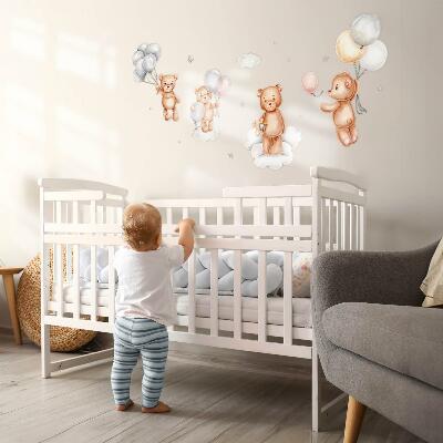 Muur stickers 80x120 Schattige teddyberen met ballonnen in de wolken pastel