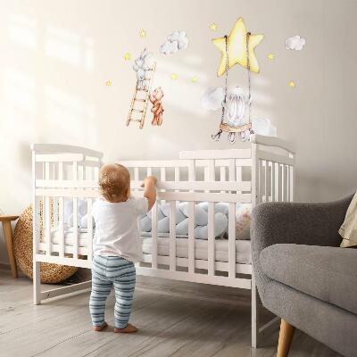 Muur stickers 80x123 Pastel aquarel dieren en wolken