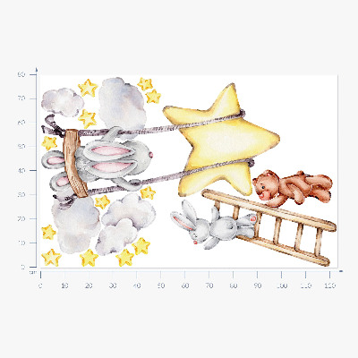 Muur stickers 80x123 Pastel aquarel dieren en wolken