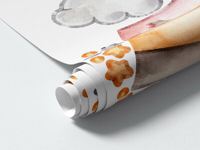 Muur stickers 80x116 Teddyberen en een konijn in een pastelkleurige regenboog en wolken