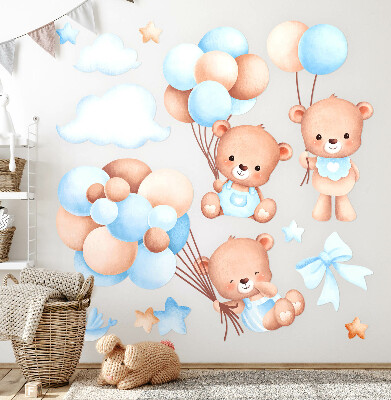 Muur stickers 80x139 Schattige teddyberen met ballonnen in pasteltinten