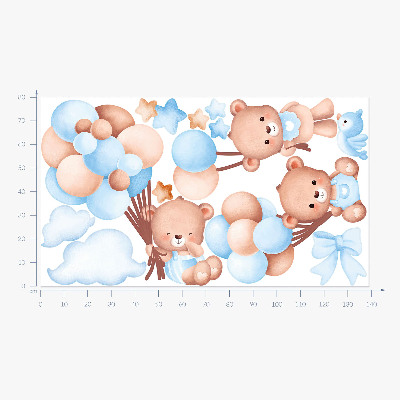 Muur stickers 80x139 Schattige teddyberen met ballonnen in pasteltinten