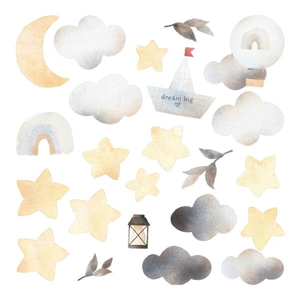 Muur stickers 80x95 Pastel aquarel hemelse natuurmotieven