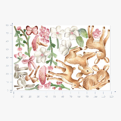 Muur stickers 80x118 Bosdieren in pastelwaterverf met herten
