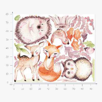 Muur stickers 80x95 Boswezens in pastelwaterverf