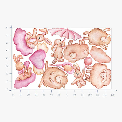 Muur stickers 80x128 Pastelwolken met schapen en konijnen