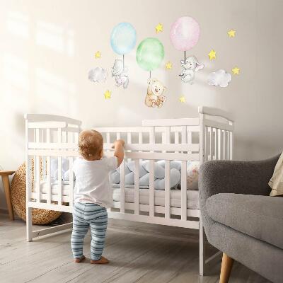 Muur stickers 80x113 Kleine dieren met ballonnen in pastelkleuren
