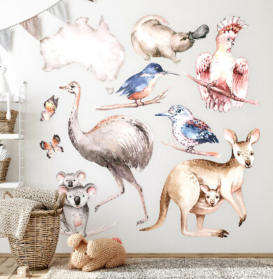 Muur stickers 80x101 Australische fauna in delicate pasteltinten