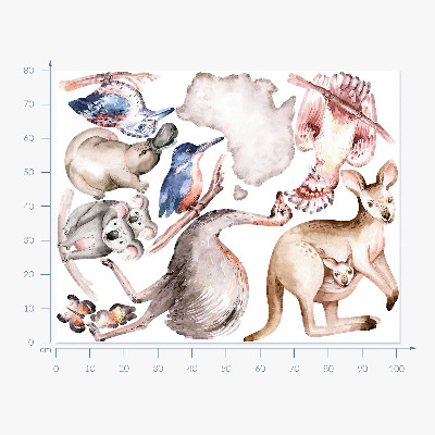 Muur stickers 80x101 Australische fauna in delicate pasteltinten