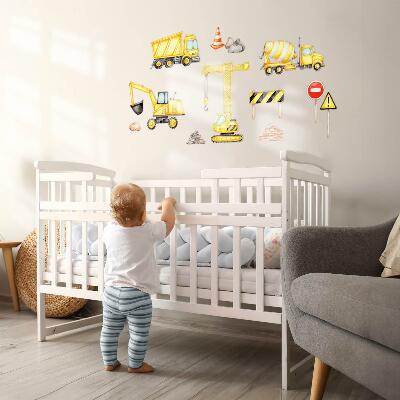 Muur stickers 80x108 Bouw - machines en voertuigen in aquarel