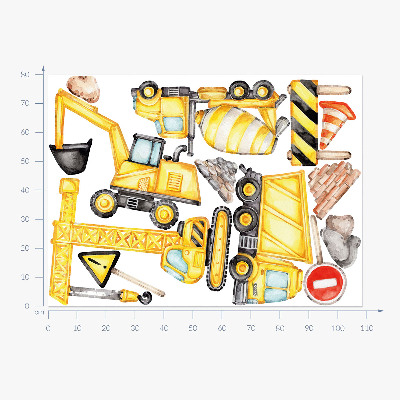 Muur stickers 80x108 Bouw - machines en voertuigen in aquarel