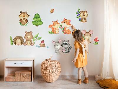 Muur stickers 80x86 Bosdieren en planten in aquarelstijl