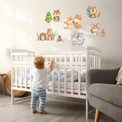 Muur stickers 80x86 Bosdieren en planten in aquarelstijl