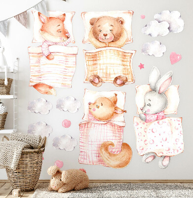 Muur stickers 80x108 Schattige dieren in pastel aquarelstijl