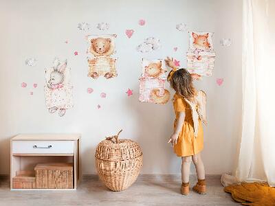 Muur stickers 80x108 Schattige dieren in pastel aquarelstijl