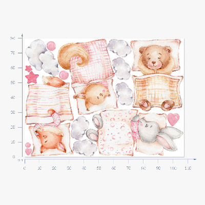 Muur stickers 80x108 Schattige dieren in pastel aquarelstijl