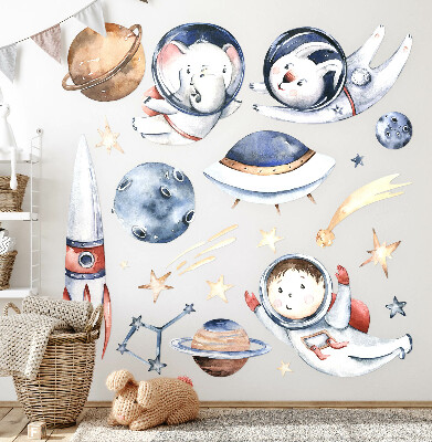 Muur stickers 80x137 Kleine kosmonauten in pastelkleurige ruimte