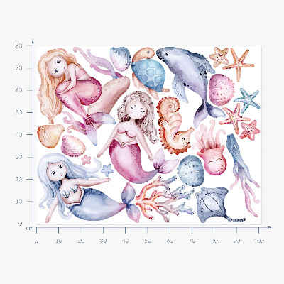 Muur stickers 80x101 Een onderwaterland van pastelkleurige zeemeerminnen en fauna
