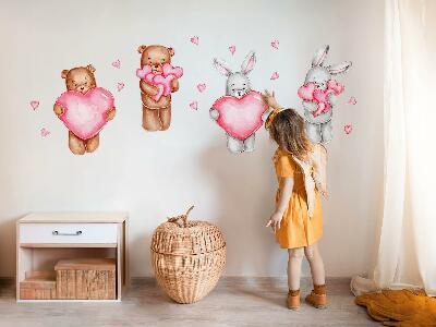 Muur stickers 80x134 Pastel aquarel met kommen en konijnen in harten