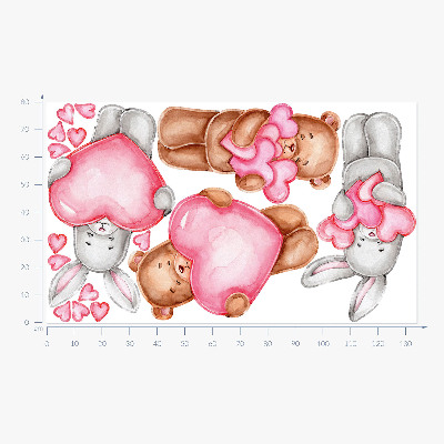 Muur stickers 80x134 Pastel aquarel met kommen en konijnen in harten