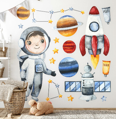 Muur stickers 80x107 De ruimtereis van een kleine astronaut in waterverf
