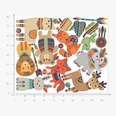 Muur stickers 80x97 Boho dieren pastel illustraties