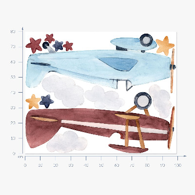 Muur stickers 80x99 Twee vliegtuigen in pastelkleurige aquarelwolken