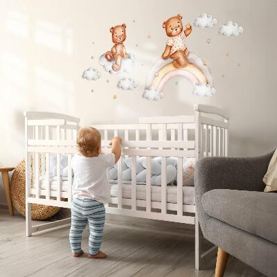 Muur stickers 80x106 Schattige teddyberen op een regenboog in pastelwaterverf