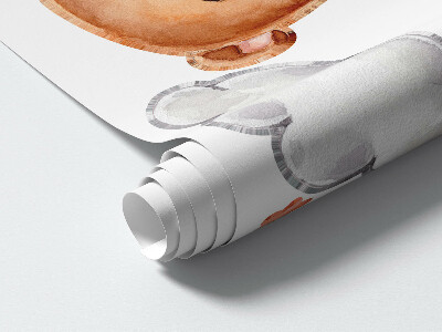 Muur stickers 80x106 Schattige teddyberen op een regenboog in pastelwaterverf